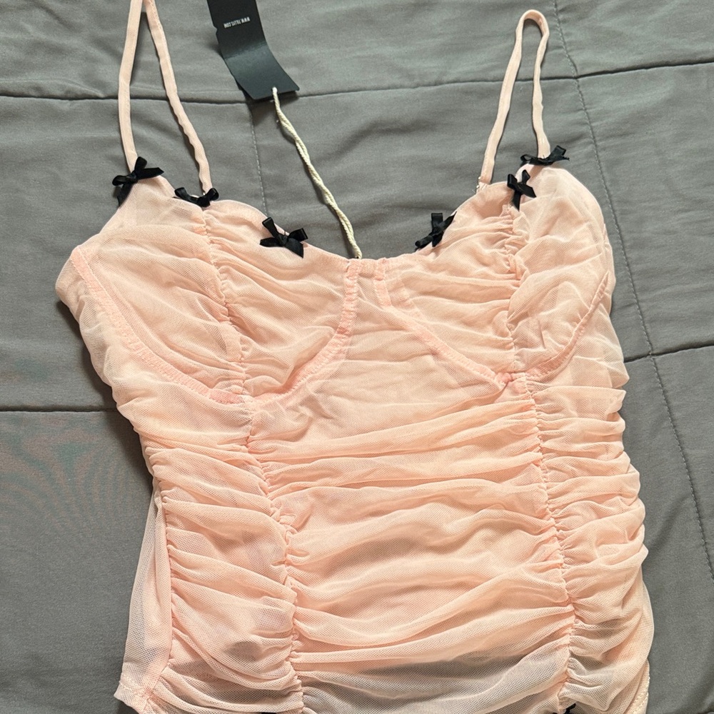 Tilly's Peach Ruched Camisole with Black Accents